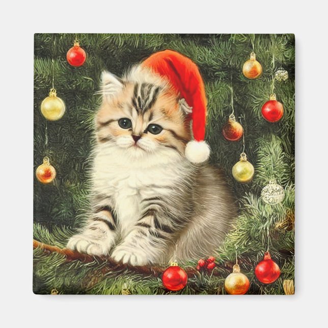 Imán Vintage Christmas Kitten (Frente)