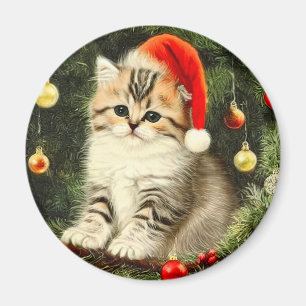 Imán Vintage Christmas Kitten
