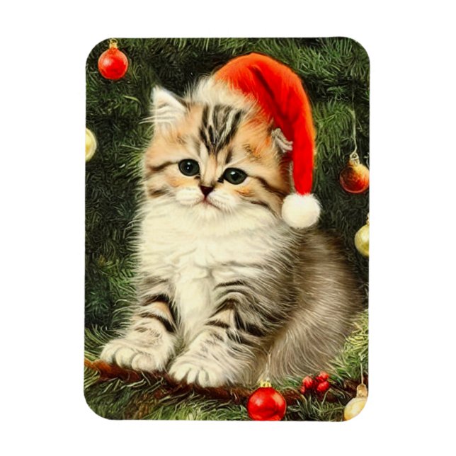 Imán Vintage Christmas Kitten (Vertical)