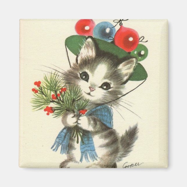 Imán Vintage Christmas Kitten (Frente)
