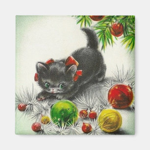 Imán Vintage Christmas Kitten