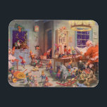 Imán Vintage Christmas, Santa Claus con Elves Workshop<br><div class="desc">Ilustracion de la Vintage. Imagen de feriado de Navidad con Jolly San Nicolás y sus elfos ocupados construyendo juguetes, muñecas, caballos mecedores, etc. en el taller de Santa en el Polo Norte en la Víspera de los Navidades. Santa Claus está revisando su lista traviesa o buena una vez más para...</div>