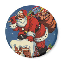 Vintage Christmas, Santa Claus Down Chimney w Toys