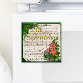 Imán Vintage Christmas Sheet Music con violín festivo