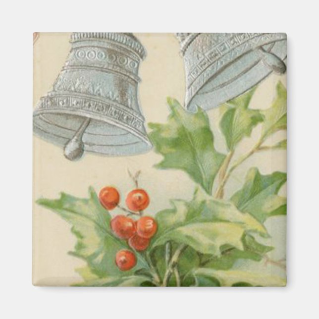 Imán Vintage Christmas Silver Bells & Holly (Frente)