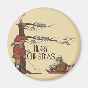 Imán Vintage Christmas Sledding