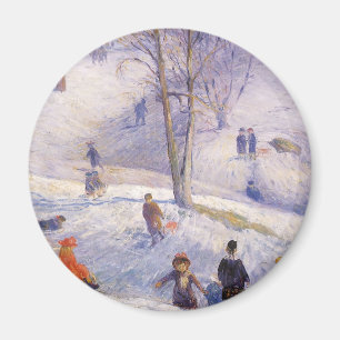 Imán Vintage Christmas, Sledding, Central Park Glackens