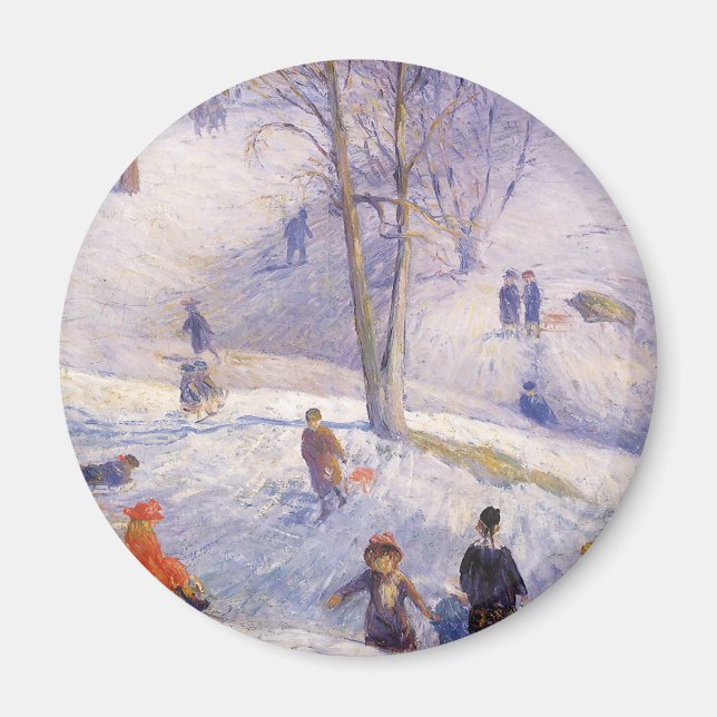 Imán Vintage Christmas, Sledding, Central Park Glackens (Frente)
