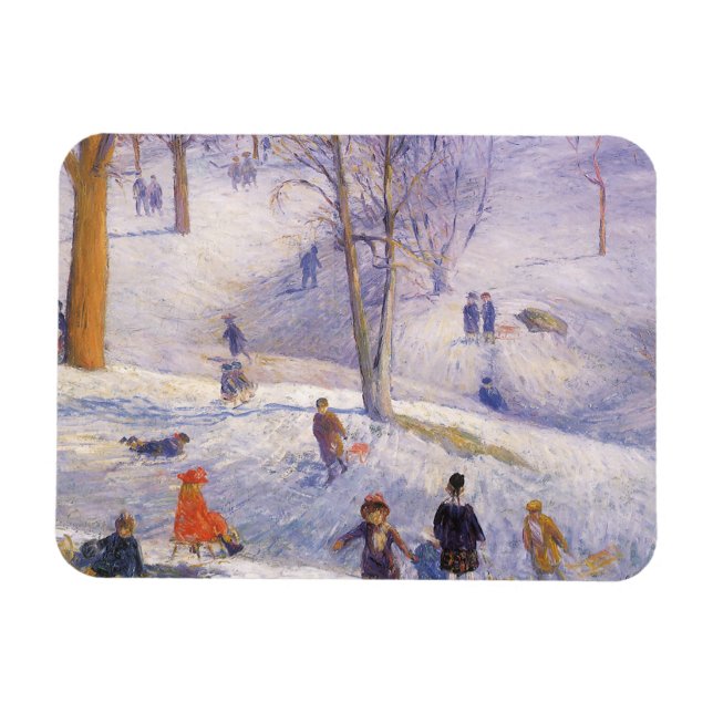 Imán Vintage Christmas, Sledding, Central Park Glackens (Horizontal)