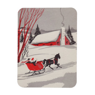 Imán Vintage Christmas Sleigh Snow Scene