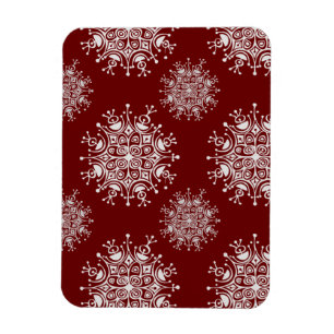 Imán Vintage Christmas Snowflakes Red Blizzard Pattern