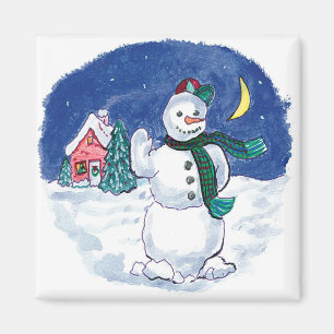 Imán Vintage Christmas Snowman Waving