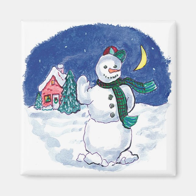 Imán Vintage Christmas Snowman Waving (Frente)