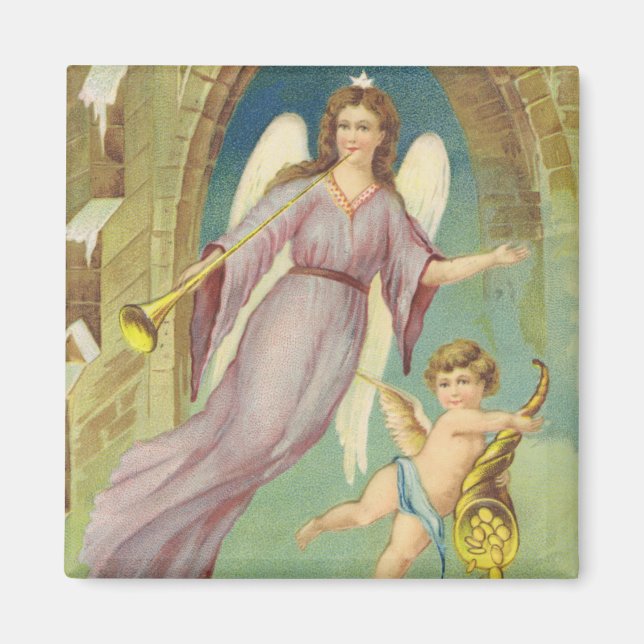 Imán Vintage Christmas, Victorian Angel con Cherub (Frente)