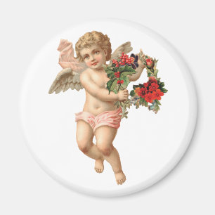Imán Vintage Christmas, Victorian Angel con Floral Wrea