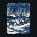 Imán Vintage Christmas, Winter Snow Mountain Paisaje<br><div class="desc">Ilustracion de época Victorian Era Merry diseño navideño con un paisaje nevado de invierno. Árboles y montañas cubiertas de nieve con un pueblo a lo lejos al amanecer. ¡Felices fiestas y saludos de temporada!</div>