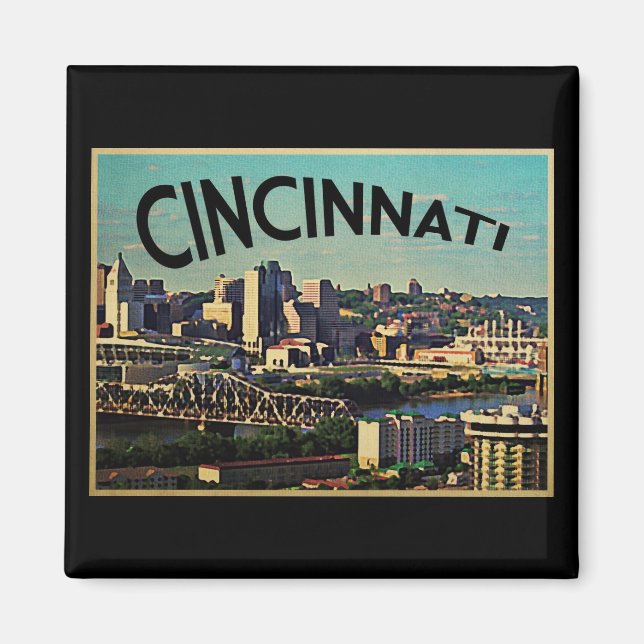 Imán Vintage Cincinnati Skyline (Frente)