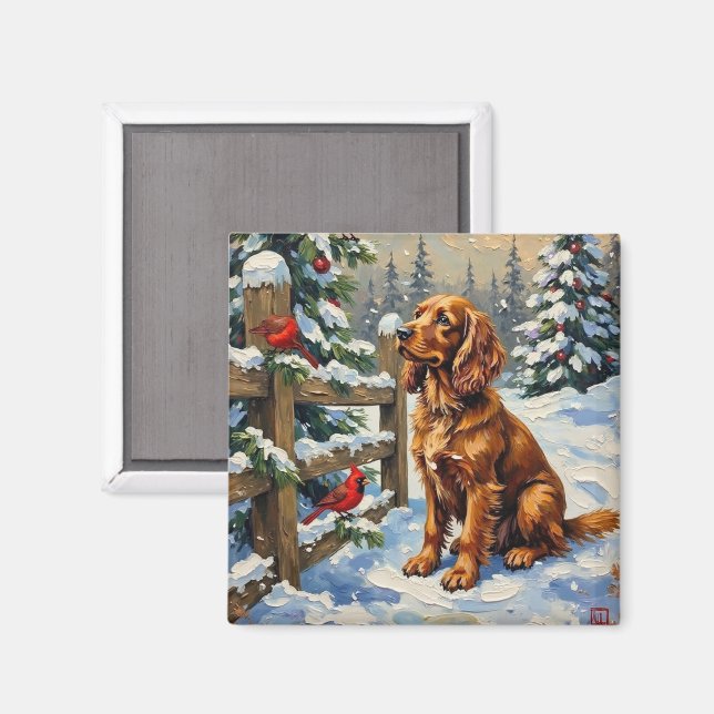 Imán Vintage Cocker Spaniel and Cardinals Christmas (Anverso/Reverso)