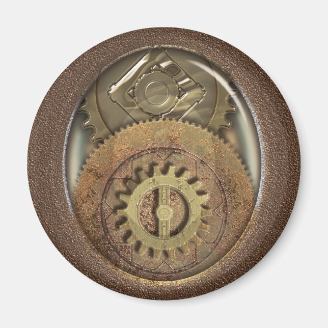 Imán Vintage Cogs Steampunk Round (Frente)