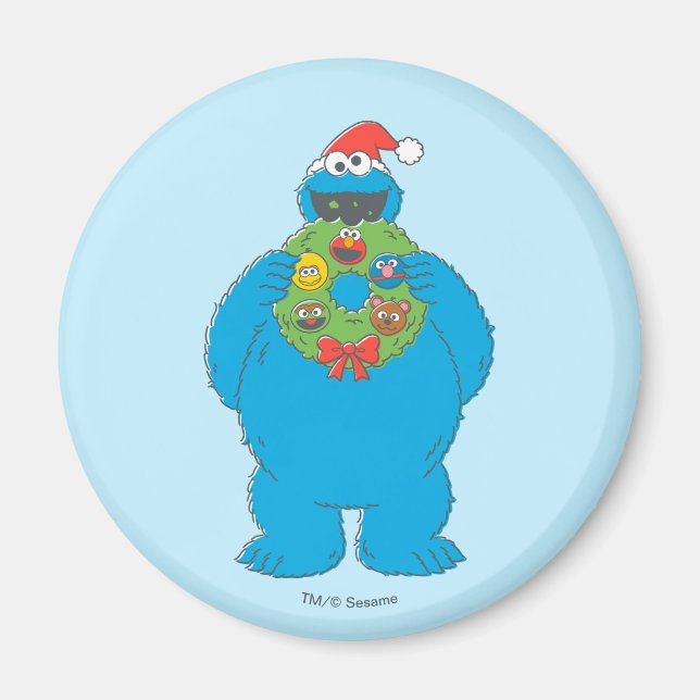 Imán Vintage Cookie Monster Navidades Wreath (Frente)
