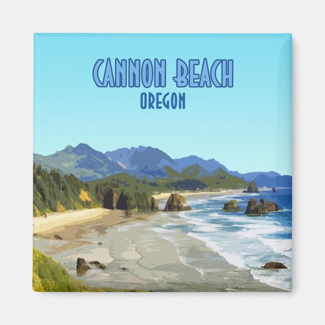 Imán Vintage costero de Cannon Beach Oregon (Frente)