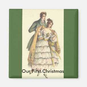 Imán Vintage Couple Victorian Nuestra Primera Navidad