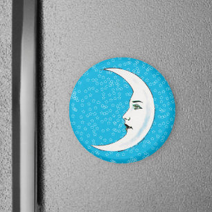 Imán Vintage Crescent White Moon Face White Stars