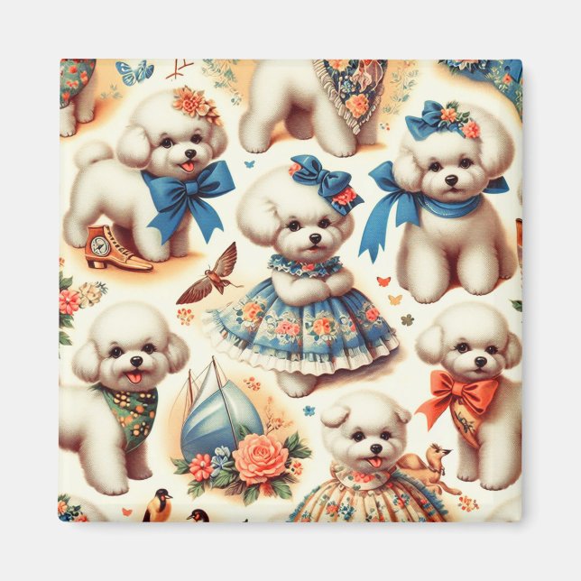 Imán Vintage Cute Bichon Frisé Pintura (Frente)
