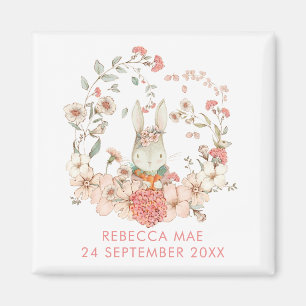 Imán Vintage Cute Bunny Botanicals Nombre Fecha Chica d