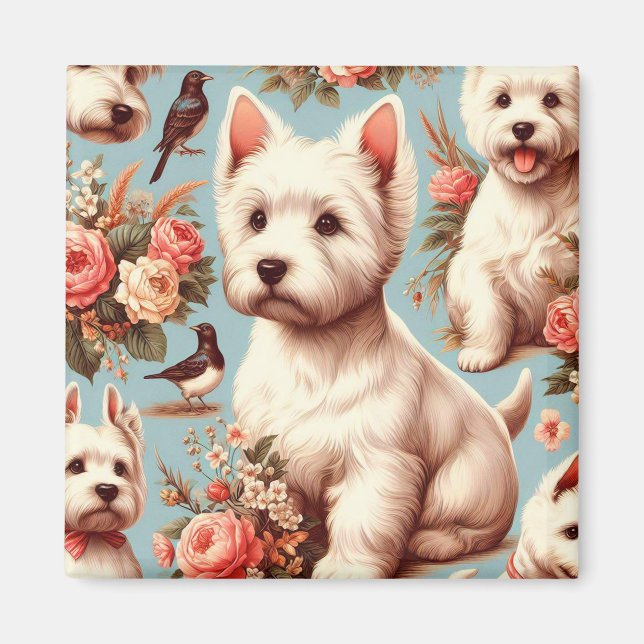 Imán Vintage Cute West Highland White Terrier (Frente)
