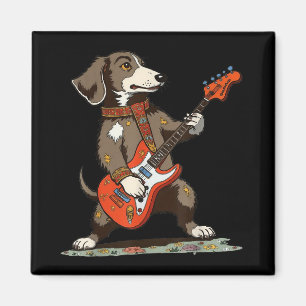 Imán Vintage Dachshund Weenie Tocando Guitarra Perro Gr
