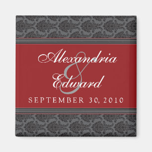 Imán Vintage Damask Cranberry Wedding Favorito