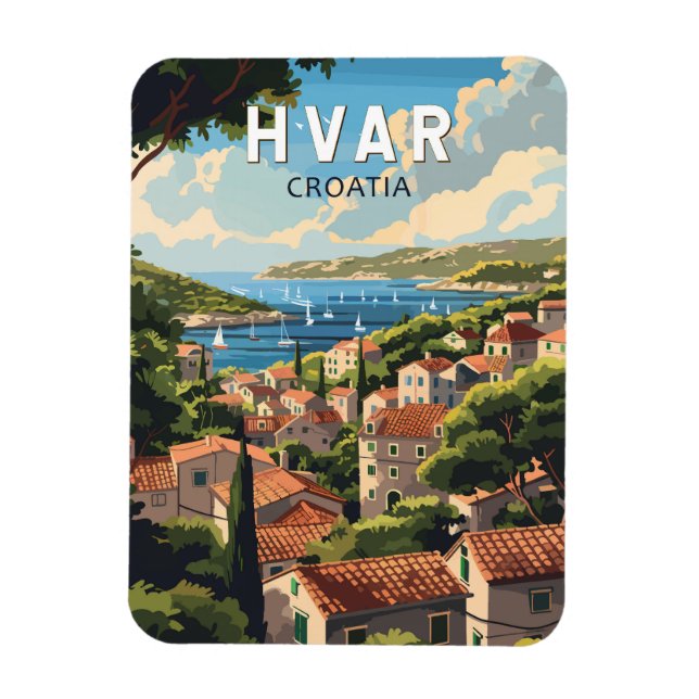Imán Vintage de arte de viajes de Hvar Croatia (Vertical)