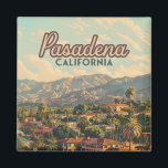 Imán Vintage de las montañas de Pasadena Los Angeles Ca<br><div class="desc">La arquitectura mediterránea, las palmeras y las montañas brillan a la hora dorada en Pasadena, California. Pasadena, California, fundada en 1874, es una ciudad encantadora conocida por su rico patrimonio cultural y su hermosa arquitectura. Entre los principales lugares de interés se incluyen la histórica Gamble House, un ejemplo icónico de...</div>