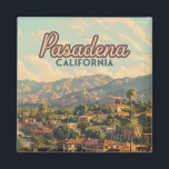 Imán Vintage de las montañas de Pasadena Los Angeles Ca<br><div class="desc">La arquitectura mediterránea, las palmeras y las montañas brillan a la hora dorada en Pasadena, California. Pasadena, California, fundada en 1874, es una ciudad encantadora conocida por su rico patrimonio cultural y su hermosa arquitectura. Entre los principales lugares de interés se incluyen la histórica Gamble House, un ejemplo icónico de...</div>