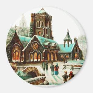 Imán Vintage de servicios de Navidades de país