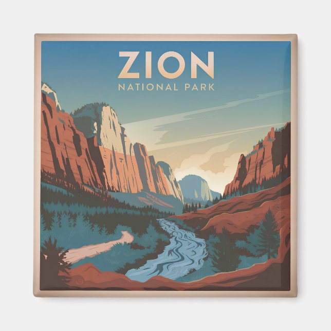 Imán Vintage del Parque Nacional de Zion (Frente)