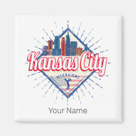 Imán Vintage del Skyline de los Estados Unidos de Kansa