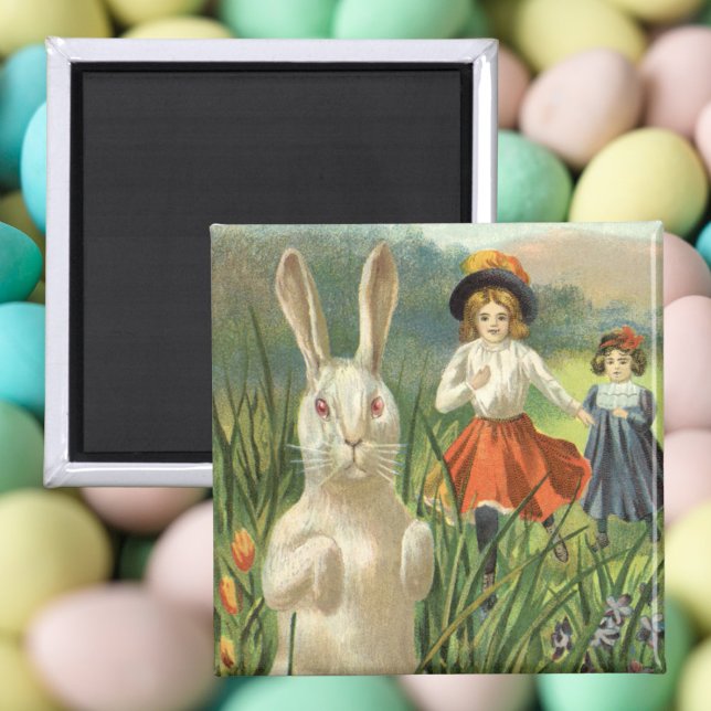 Imán Vintage Easter Bunny and Children Happy Eastertie (Subido por el creador)