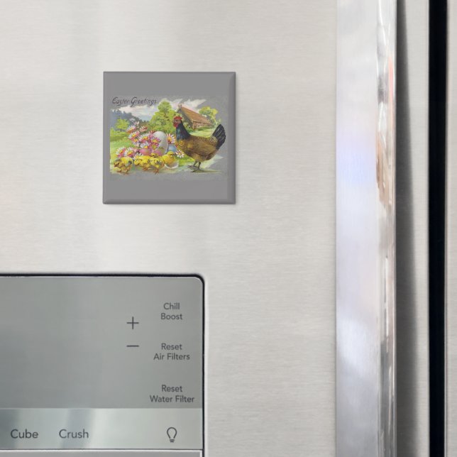 Imán Vintage Easter Chicks & Rooster Gray Design (In situ (nevera))