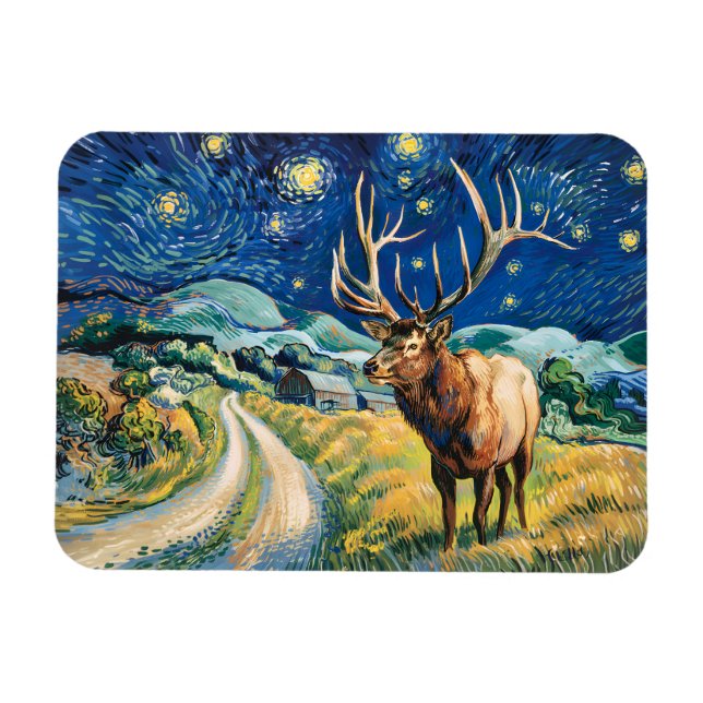 Imán Vintage Elk Starry Night Van Gogh Countryside (Horizontal)