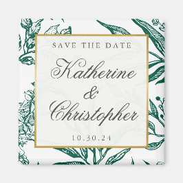 Imán Vintage Emerald Green Gold Botanical Save the Date