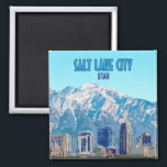 Imán Vintage en el centro de Utah en Salt Lake City<br><div class="desc">Muestra los edificios del centro y las montañas en Salt Lake City,  Utah,  EE.UU. en un imán en tu casa como un recuerdo de uno de los lugares más grandes de América!</div>