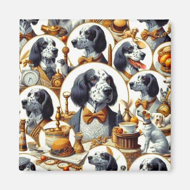 Imán Vintage English Setter Ilustracion (Frente)