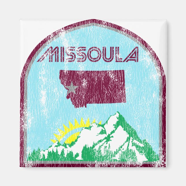 Imán Vintage estatal de Missoula Montana (Frente)