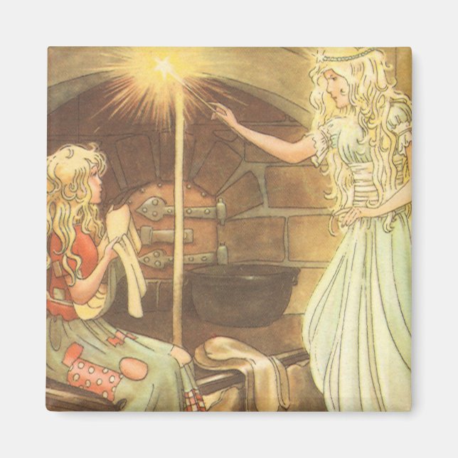 Imán Vintage Fairy Tale, Cinderella and Fairy GodMom (Frente)