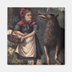 Imán Vintage Fairytale Capucha Roja Se Encuentra Con El