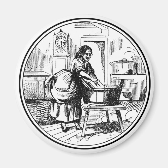 Imán Vintage Farmhouse Lavandería Ilustracion Blanco (Frente)