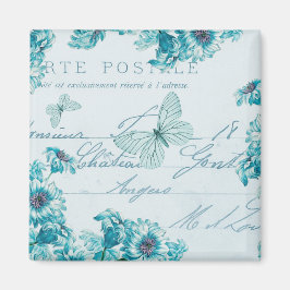 Imán vintage floral francés con flores azules