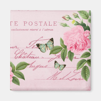Imán vintage floral francés con rosa rosado